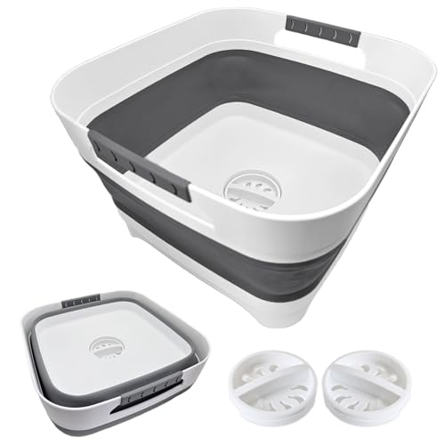 Gnicaela 2.4 Gal (9L) Collapsible Dish Basin with 2 Drainage Plugs - Foldable Sink for Kitchen, Camping, RV | Space-Saving Multifunctional Wash Basin for Veggies, Dishes