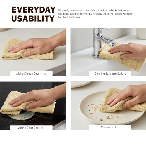 Image of Utopia Towels 12 Pack Cotton Washcloths Set, 100% Ring Spun Cotton, Premium Flannel Face Cloths, Highly Absorbent and Soft Feel Fingertip Towels, Beige