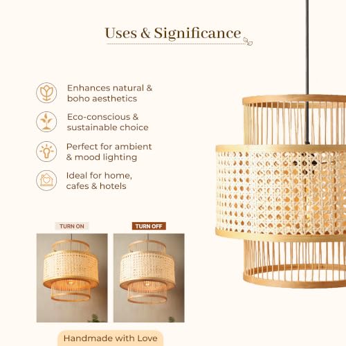 Image of Habere India-All the Cultures Fabricating India Bamboo Hanging Lights for Living Room | Bamboo Ceiling Lights for Hall | Pendant Lamps for Balcony (Diameter 36 x Height 36 cm)