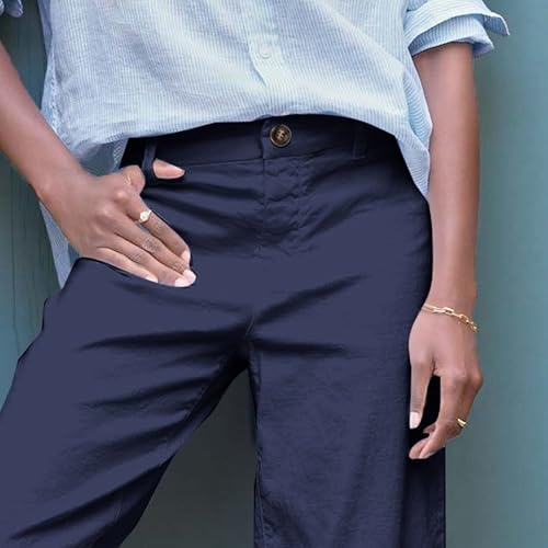 Cropped Linen Pants Women High Waisted Wide Leg Pants for Women Business Casual Comfy Work Pant with Pockets4
