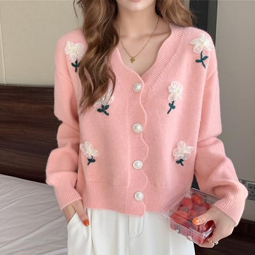 FindThy Women’s 3D Flower Embroidered Cardigan Long Sleeve V Neck Kawaii Cardigan Sweaters4