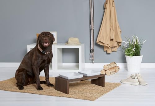 Replus | Futterstation Meshidai Doppelnapf in Walnuss | L 52 x B 26 x H 15 cm, 2 x 900 ml