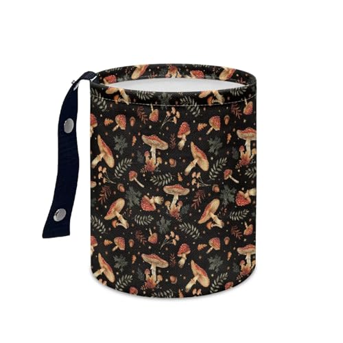 Image of Mushroom Print Car Trash Can - Cute Portable Collapsible Back Seat, Front Seat, Floor, or Hanging Headrest Waste Basket Car Accessories Interior