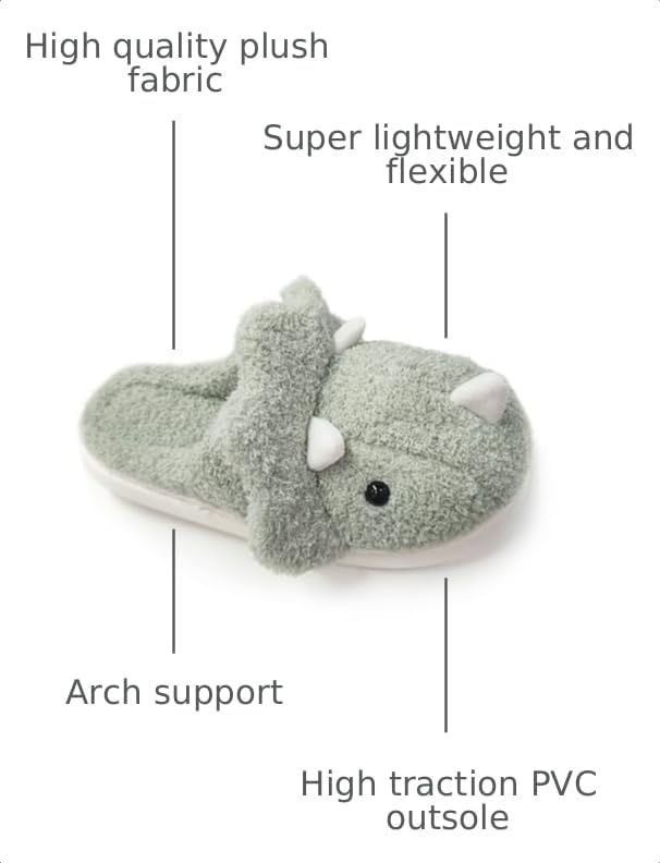 Image of Unisex Dinosaur Plush House Slippers - Soft Indoor & Outdoor Fuzzy Winter Slippers