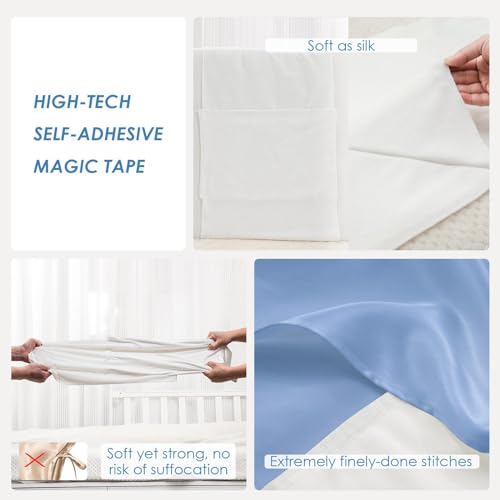 Image of PROMEED 100% Mulberry Silk Crib Sleeve for Baby Hair Loss Prevention, Premium 23 Momme Natural Silk Bassinet Sheet for Bassinets /Cradles /Cots /Cribs (Light Blue)