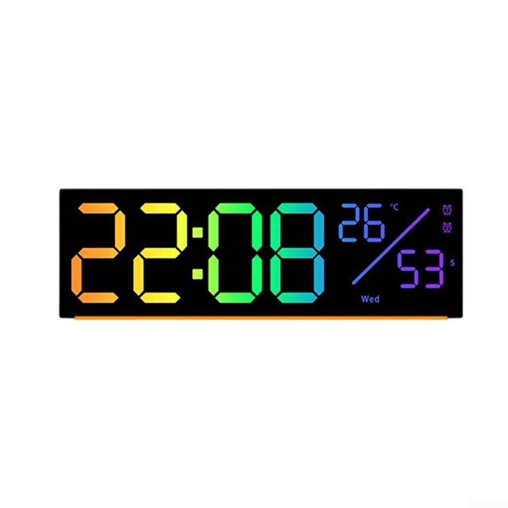 LED Wall Clock RGB Color Changing Living Room Wall Clock Display Multi-function Alarm Clock Dual Alarm Settings And Chronograph(Black)