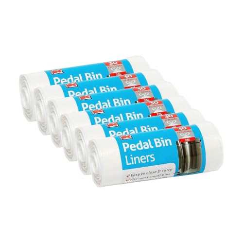 Kordis 180 Pedal Bin Liners - 6 Rolls of 30 Bags. Strong Tie Handle 25L White Bin Bags 45% Recycled Plastic Unscented Liners for Bathroom Bedroom Office Mini Trash Cans & Small Bins 53 x 70cm
