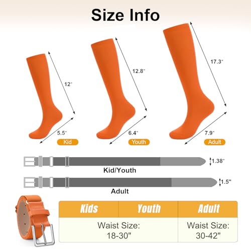 Image of XZQTIVE Baseball Softball Socks and Baseball Softball Belt Combo Set Knee-High Soccer Socks for Kids Youth Adult