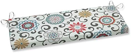 Pillow Perfect Outdoor/Indoor Pom Play Peachtini Bench/Swing Cushion, 45" x 18", Blue