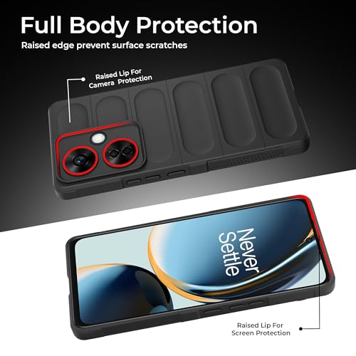 Image of A rtistque Liquid Silicone Stripes Back Cover Case for OnePlus Nord CE 3 Lite 5G | with Camera Protection | with Inner Fabric | Anti Slip Grip | OnePlus Nord CE 3 Lite 5G Back Cover - Black
