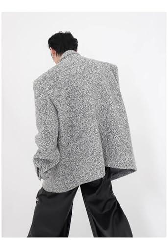 Men's Fall Oversized Woolen Blend Blazer With Shoulder Pads Daily Loose Party Long Sleeve Jackets3
