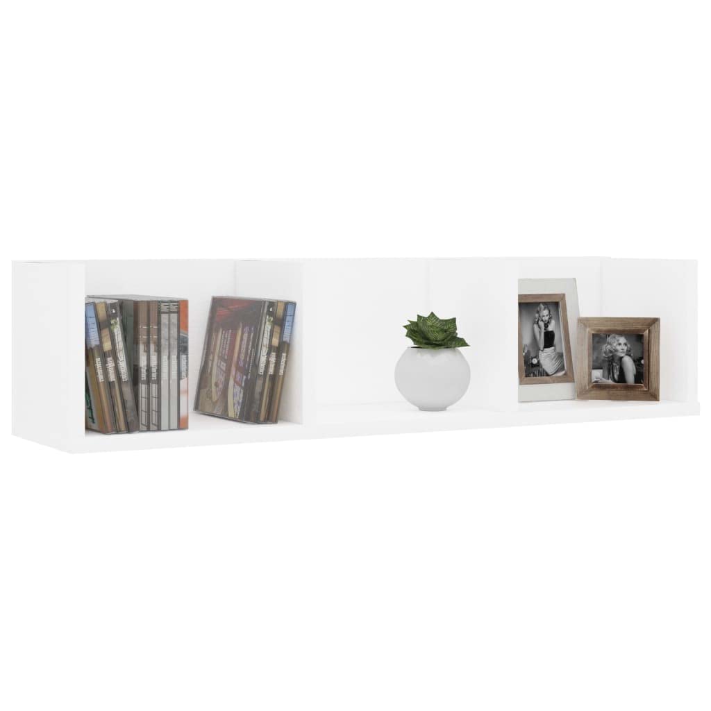 Mensola per CD e DVD, Scaffale da Parete con 3 Scomparti, Design Moderno in Legno Bianco, Soluzione di Archiviazione per Collezioni Musicali, 75 x 18 x 18 cm