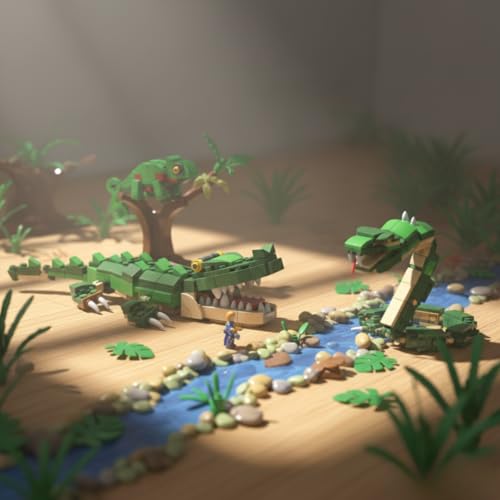 Image of Apex 3-in-1 Wild Animal Building Blocks Set- Build Crocodile, Chameleon or Snake (Single Model at a Time), 190+ Piece Kids Construction Toy, STEM Creative Blocks for Age 6+