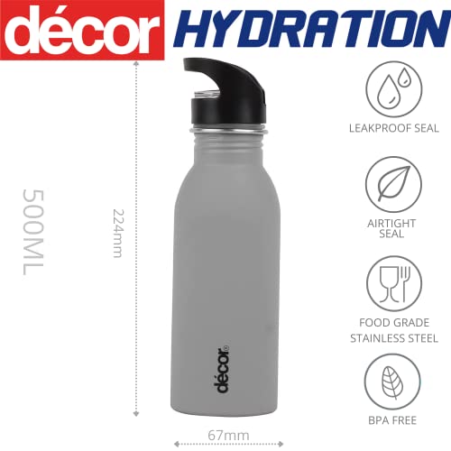 Décor Snap n Seal 500ml Stainless Steel Water Bottle with Straw - BPA-Free Leakproof Flask with Carry Handle for School, Travel, Gym & Work - Perfect for Kids & Adults - Grey - Image 3