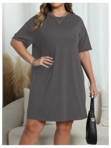Image of SOLY HUX Women's Plus Size Loose Half Sleeve Summer T Shirt Dress | Crewneck, Casual, Summer, Oversized, Mini Dress