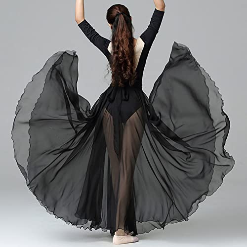 Tlmnu Women'S Lyrical Dance Skirt Gradient Color Chiffon Long Swing Sheer Wrap Skirts For Modern Ballet Performance B1-Black thumb #3