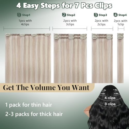 Image of Ugeat Real Human Hair Clip in Extensions Highlights 22 Inch 7pcs 120g | Real Hair Extensions Clip in Human Hair , Easy to Apply , Ash Blonde Highlights Bleach Blonde
