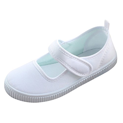 Yujeet Garçons Filles Unisexe Velcro Toile Chaussures Décontractée Respirant Plat Écoles Pompes Baskets en Toile Blanc Asia 24 Cover