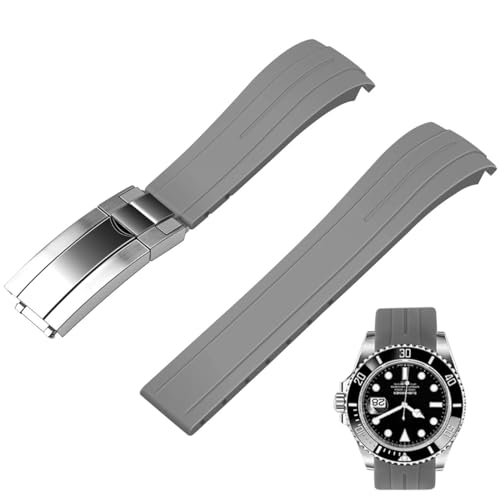Image of Juntan 18mm 20mm 21mm 22mm Curved End Rubber Watch Band, Tapered Silicone Curved Replacement Watch Strap for Men Women with Metal Classic Diving Buckle