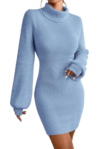 JUOIANTANG Knitted Dress Winter Bayan Elbiseleri Strickkleid Damen Knielang Blau XS