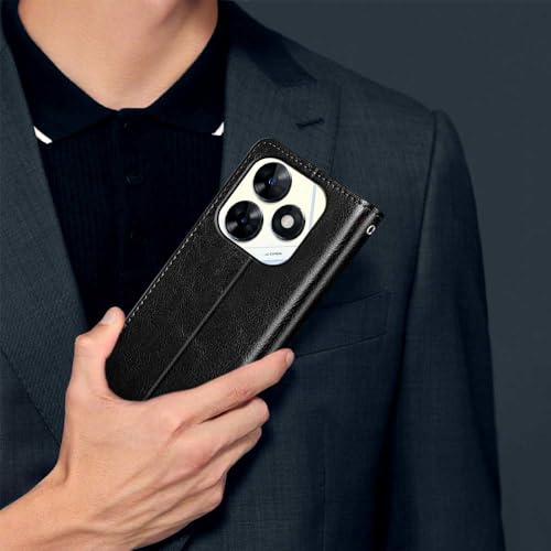Image of WOW IMAGINE Shock Proof Flip Cover Back Case Cover for Tecno Pop 8 | Tecno Spark Go 2024 | Tecno Spark 20 (Flexible | Leather Finish | Card Pockets Wallet & Stand | Black)