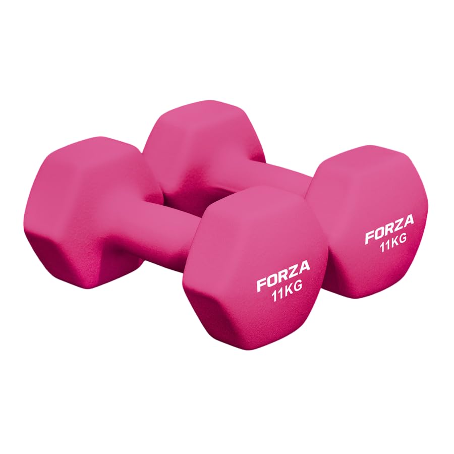 FORZA Neoprene Hex Dumbbells | Pair of Dumbbells with Non-Slip Grip – Ergonomic Design for Strength Training & Home Workouts – Available in Multiple Weights (11kg)