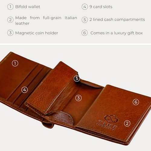 Image of Time Resistance Leather Men's Wallet - Minimalist Wallet Design with Credit Card Holder, Magnetic Coin Holder, and Cash Slots (Cognac Brown)