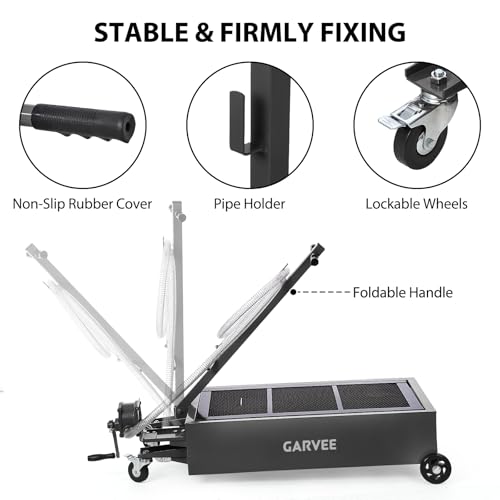 Image of Garvee 20 Gallon Oil Drain Pan Oil Drain Tank, 76L Low Profile Oil Drain Pan, Oil Change Pan with Manual Pump & T Foldable Hand and Wheels, 8FT Hose Oil Drain Cart (Hand Pump-Black)
