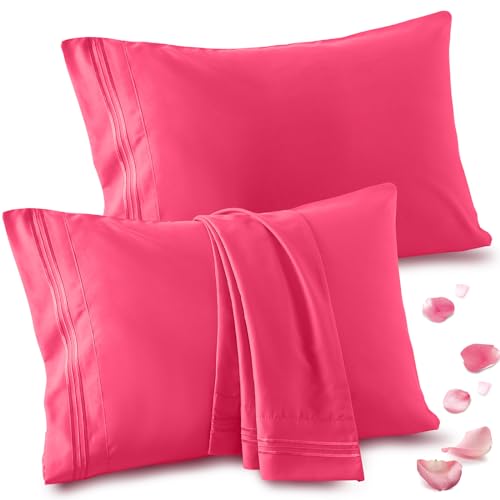 Vonty 2 Pack Hot Pink King Pillowcases, 20x40, 1800 Microfiber