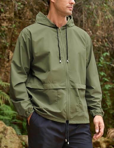 Image of Mens Rain Jacket Lightweight Waterproof Raincoat with Hood Packable Windbreaker Jacket Hiking Cycling