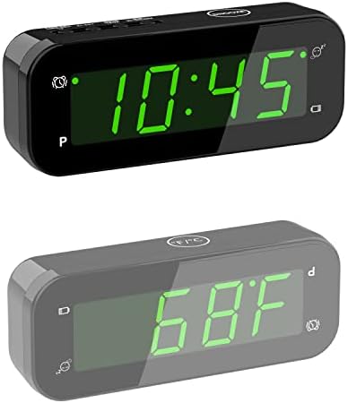 KWANWA 2 in 1 Alarm Clock Indoor Thermometer, Digital Clock with Temperature Display, Adjustable Brightness Dimmer, 12/24Hr, Snooze, Cordless, Battery Operated, Portable Size, Small Alarm Clock