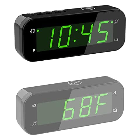 KWANWA 2 in 1 Alarm Clock Indoor Thermometer, Digital Clock with Temperature Display, Adjustable Brightness Dimmer, 12/24Hr, Snooze, Cordless, Battery Operated, Portable Size, Small Alarm Clock Cover