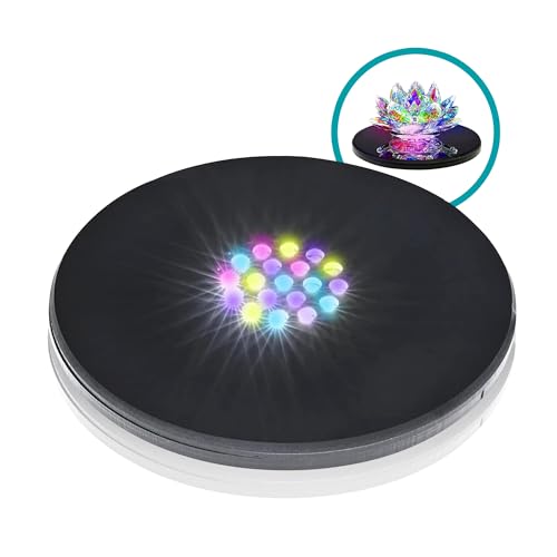 ASENTE 19 LED Color Changing Stand, Circular Illuminated Display Pedestal for 3D Crystal Glass Art, Light Base With AC/USB Plug, Lighted Acrylic Crystal Display Stand, Black