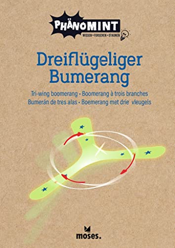 moses. 30320 PhänoMINT Bumerang, Wurfspiel für Kinder, Im Dunkeln leuchtender Boomerang, Dreiflügelig und mit spannenden Informationen, nachtleuchtend, 1 Stück (1er Pack)