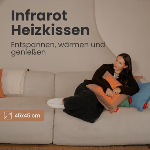 Auronic Heizkissen Kabellos - Wärmekissen mit Akku - Kabelloses Kissen mit Abschaltautomatik - Elektrisches - Beheizbares - Infrarot - Aufladbar - Für Rücken - 45x45cm