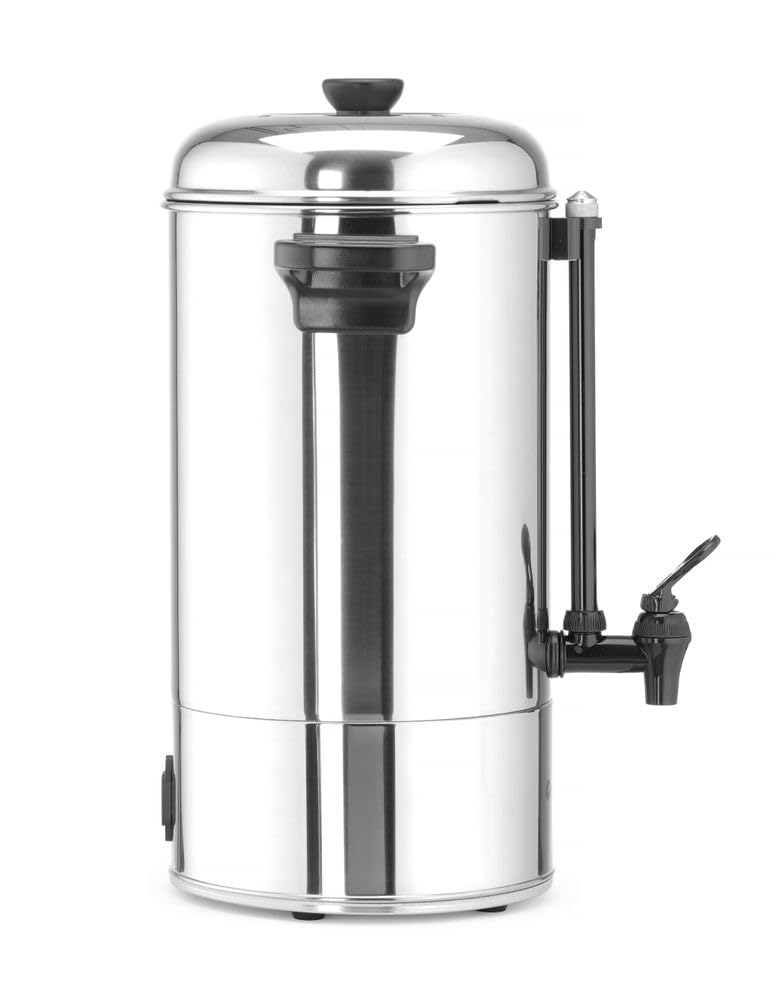 HENDI Percolador de café, de una sola pared, con filtro incorporado, grifo antigoteo, para café molido grueso, no necesita filtro de papel, 6L, 230V, 1500W, 340x227x(H)468mm, acero inoxidable 18/0