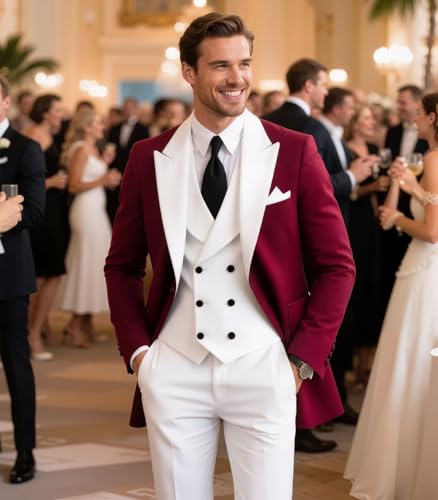 Tuxedo for Men 3 Piece Slim Fit Double Breasted Wedding Prom Suits Two Button Formal Dinner Blazer Vest Pants Set2