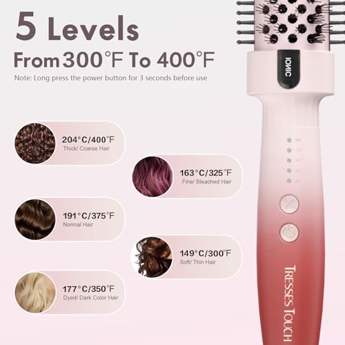 Thermal Brush, Blowout Long Lasting Look Curling Brush, 30s Fast Heated Round Brushes 1.5" Makes Hair Smoother Get Natural Curls, 5 Temp Settings, Universal Voltage for Travel, Easy to Use, Pink Red - Image 2