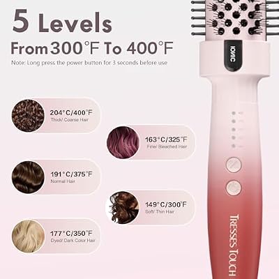 Thermal Brush, Blowout Long Lasting Look Curling Brush, 30s Fast Heated Round Brushes 1.5 Makes Hair Smoother Get Natural Curls, 5 Temp Settings, Universal Voltage for Travel, Easy to Use, Pink Red