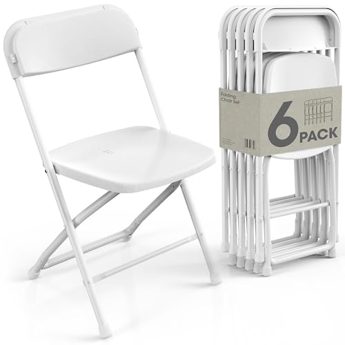 Pureegg 6-Pack White Folding Chairs - Heavy-Duty Plastic & Metal Foldable Chairs, 440 lbs Capacity, Lightweight for Indoor, Outdoor, Parties & Events, 31.5