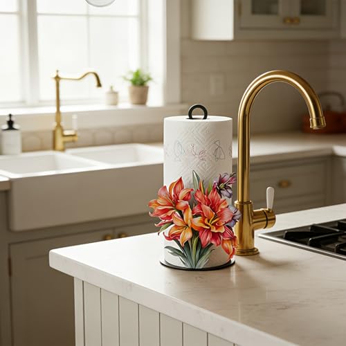 Portarrollos de cocina de flores con base estable de acero decorativo 4