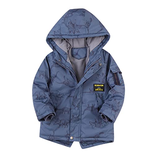 Kids Boys Girls Dinosaur Prints Coat Winter Thicken Jacket Warm Windproof Hooded Outerwear Children Snowsuit Clothes