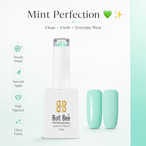 Image of Bolt Bee Pastel Mint Color Gel Nail Polish Soak Off UV Gel DIY at Home 15ML Manicure Salon Nail Art
