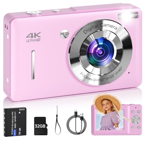 Digital Camera FHD 1080P 44MP Point and Shoot Digital Camera with Face Detect Smile Capture 16X Zoom 20 Filters Anti Shake 32GB SD Card Purple Compact Vintage Camera for Kids Boys Girls Teens
