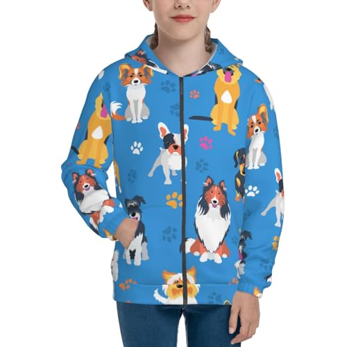 Cute Dogs Kids Pullover Hoodies Boys Zip Up Sweatshirts Girls Athletic Clothes with Pocket3
