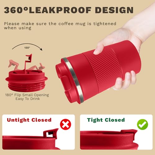 Image of Vacuum Insulated Stainless Steel Travel Coffee Mug,Leak Proof Cup with Lid | 304 stainless steel mug with vacuum insulation, leak proof lid, silicone grip and car cup holder friendly design