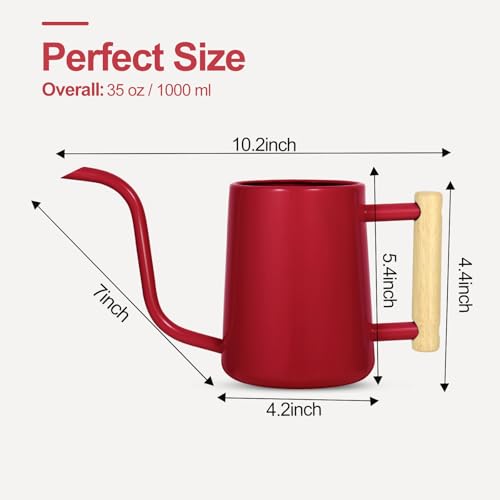 Image of Watering Can Indoor Plants, 35 oz /1000 ml Metal Stainless Steel Watering Can Pot with Long Spout for Indoor House Plants Bonsai Outdoor Garden Flower Decorative (Red)