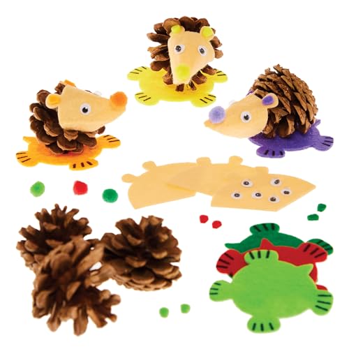 Baker Ross FX169 Hedgehog Pinecone Kits - Pack of 6, Autumn Decoration Crafts for Kids, Earth tones, Approx. 17.5 x 21 x 3.5 cm