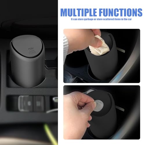Image of Tesnaao 1 PC Car Trash Can, 2.5 inch x 6.2 inch Soft Silicone Embedded Durable Vehicle Storage Accessories with Lid, Universal Portable Waterproof Cup Type Automotive Trash Can for Truck SUV Car (Black)