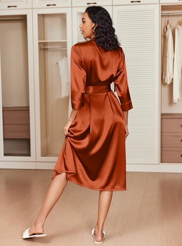 Image of Ekouaer Silk Robes for Women Long Satin Bride Bridesmaid Wedding Party Robes Lightweight Sexy Sleepwear with Pockets
